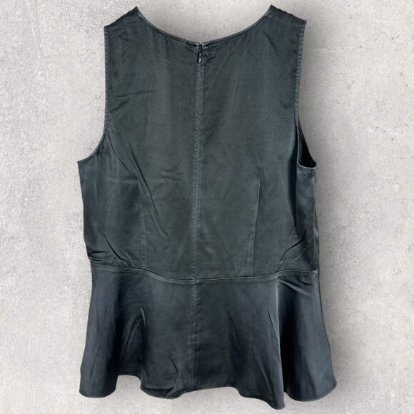 Eileen Fisher 100% Silk Peplum Blouse Womens Size Medium Top Dark Grey Black M - Picture 8 of 11